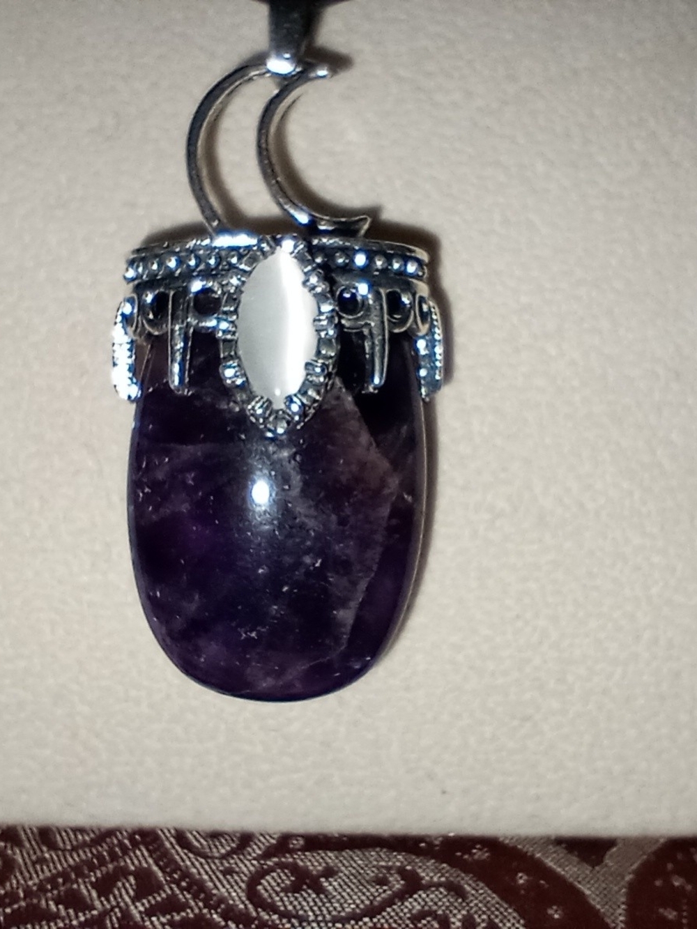 Sterling Silver Amethyst Pendant Necklace with Crescent Accent